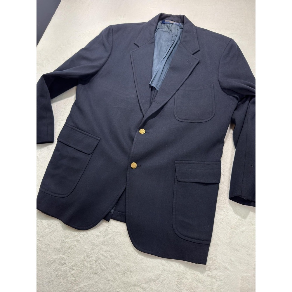 Vintage Brooks Brothers Blazer Mens 44 Blue Wool 346 Gold Buttons Patch Pockets - Picture 6 of 15